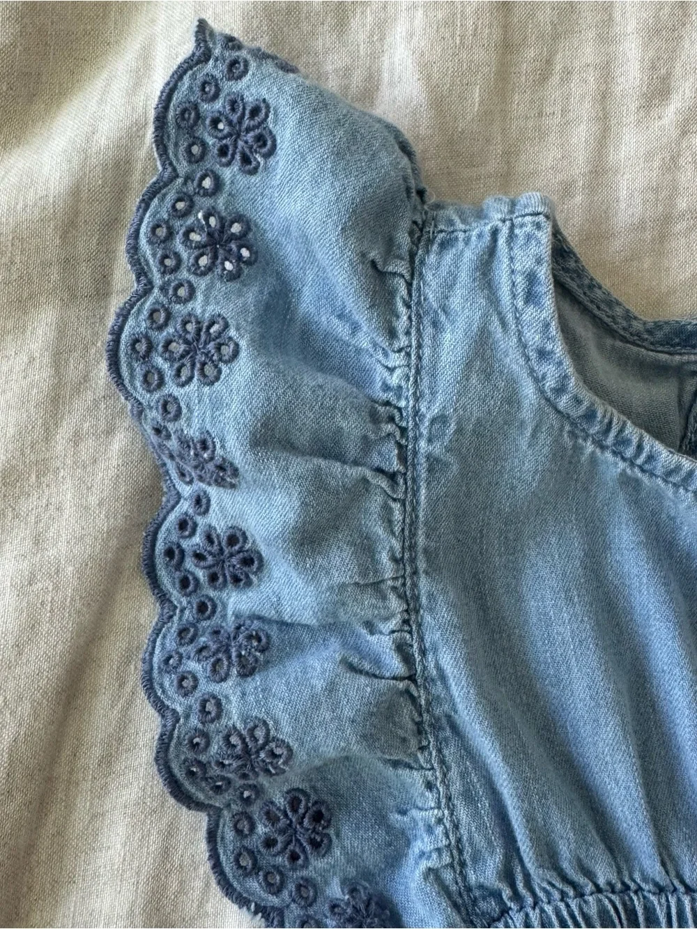 GAP Baby Chambray Romper with embroidered detail